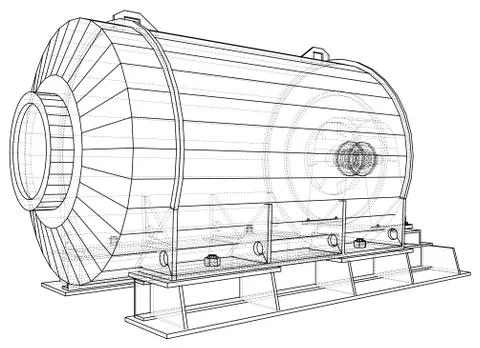 Industrial engine. Wire-frame. Vector EPS10 format. Vector rendering of 3d Stock Illustration
