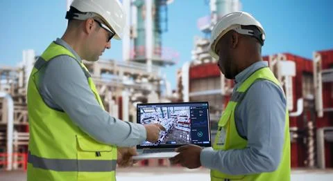 Industrial Engineer Analyzes Real-time SCADA Data On Laptop For Optimization. 스톡 사진