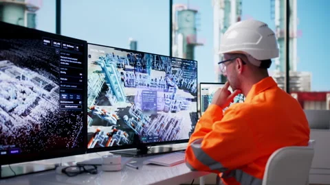 Industrial Engineer Closely Monitors Real-time Data Stock Footage 342959913