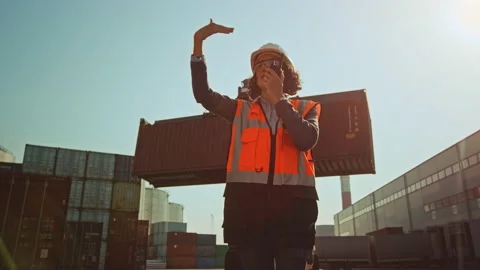 Industrial Engineer Controls Container Handler Video stock 147230647