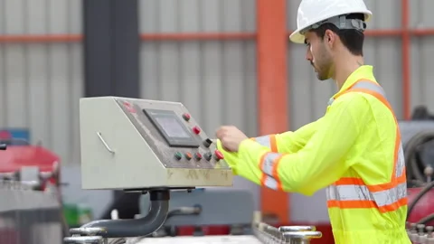 Industrial Engineer Operating Factory Control Panel Stock Footage 342634817