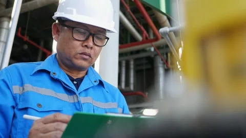 Industrial engineer operating within a petroleum and chemical refinery environme Stock Footage 335333403