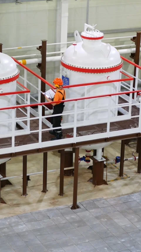Industrial engineer overseeing manufacturing process at modern facility. Wearing Stock Footage 282845431