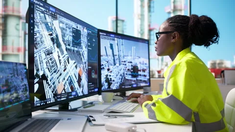 Industrial Engineer Reviewing Real-time SCADA Data On Laptop Stock Footage 344718918