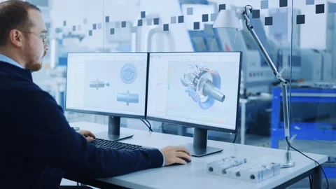 Industrial Engineer Solving Problems, Working on Personal Computer, Using Mouse Stock Footage 123634503