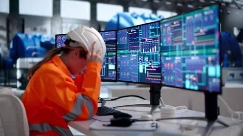 Industrial Engineer Stressed While Checking Broken Machine System Stock Footage 339170400