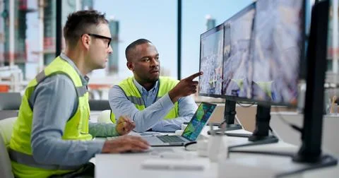 Industrial Engineer Studies 3D Twin Simulation For Real-time Plant Monitoring Stock Photos