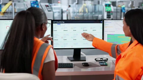Industrial Engineer Uses Real-time Analytics Stock Footage 334527719