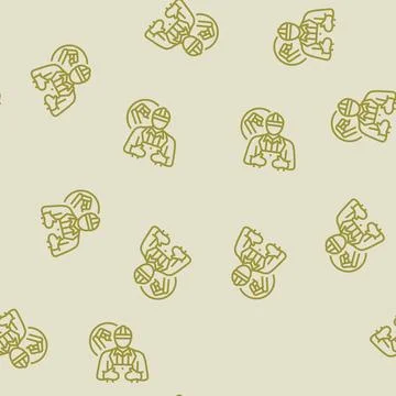 Industrial engineer worker line seamless pattern Stock Illustration