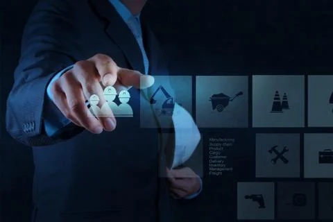 Industrial engineer working with the new computer screen as concept Stock Illustration