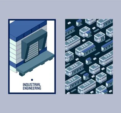 Industrial engineering isometric building set of banners vector illustration Ilustración de archivo