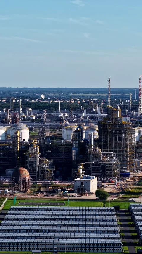 Industrial engineering landscape at the Płock refinery Stock Footage 346577193
