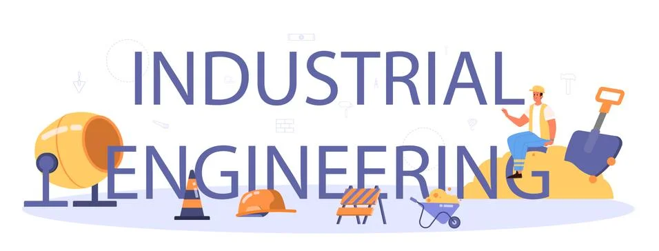 Industrial engineering typographic header. Professional workers constructing Illustrazione stock