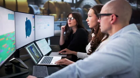 Industrial Engineers Using 3D Software Stock Footage 326841222