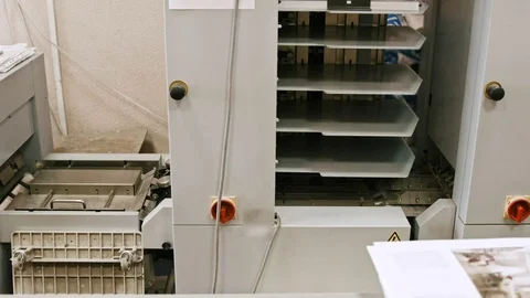 Industrial equipment - folding machine on printing polygraph industry, slider Stock Footage 74254030