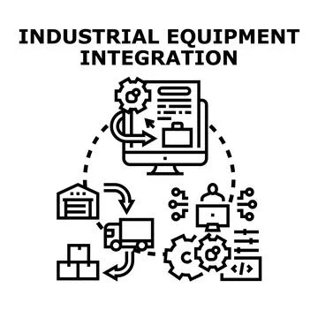 Industrial equipment integration process managing logistics and automation 스톡 일러스트