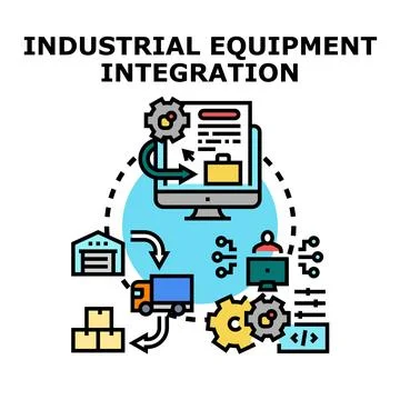 Industrial equipment integration process managing logistics and automation Stock Illustration