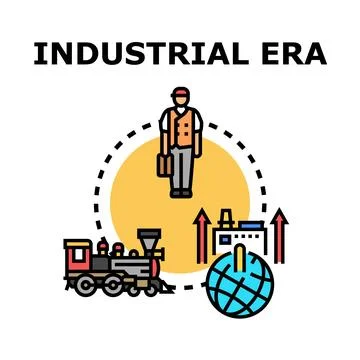 Industrial era development global process worker Illustrazione stock