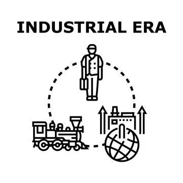 Industrial era development global process worker Stock Illustration