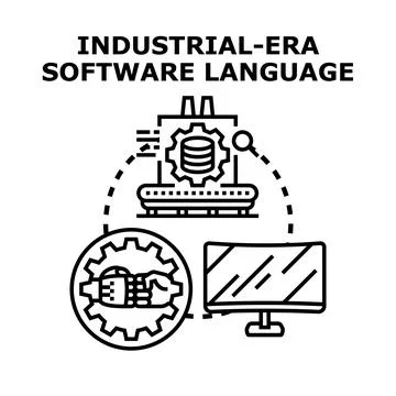 Industrial era software language development concept Stock Illustration