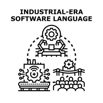 Industrial era software language development and innovation Stock Illustration