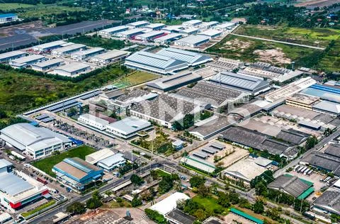 Industrial estate land development heavy industry and auto manufacturer Stock Photos