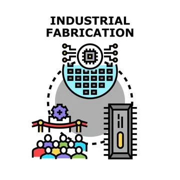 Industrial fabrication process creating microchips and technology components 库存插图