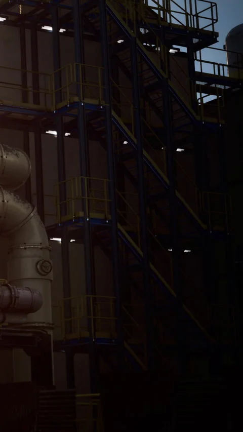 Industrial facility features machinery and structure in active workspace Stock Footage 334248392