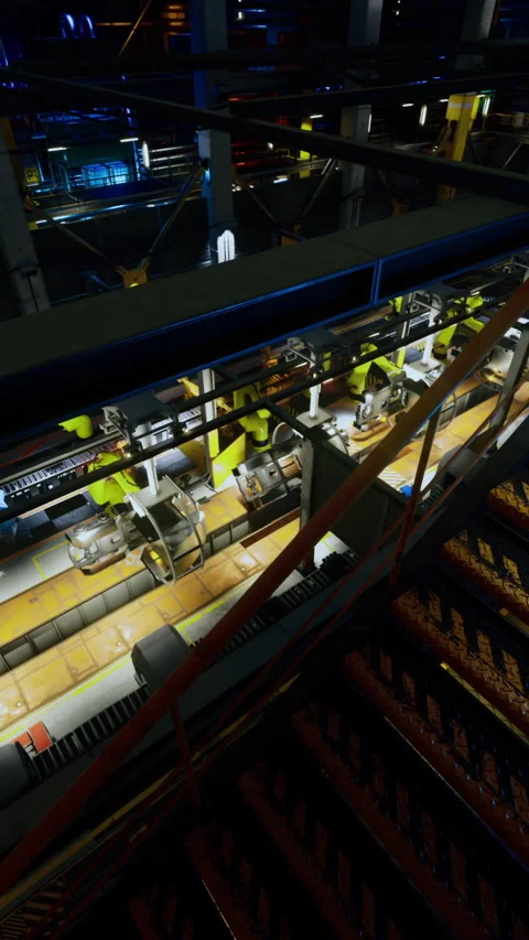 Industrial facility features multiple levels and intricate machinery setup Stock Footage 326318830
