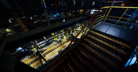 Industrial facility features multiple levels and intricate machinery setup Stock Illustration