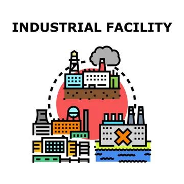 Industrial facility infrastructure causing environmental pollution vector Ilustración de archivo