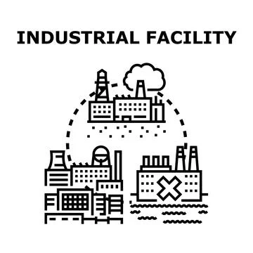Industrial facility infrastructure causing environmental pollution vector Ilustración de archivo