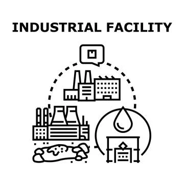 Industrial facility infrastructure creating environmental pollution concept Stock Illustration