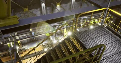 Industrial facility interior showcasing conveyor belts and machinery Stock Illustration