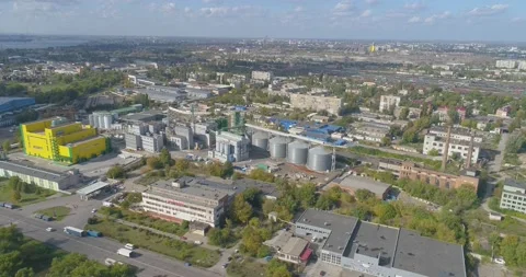 Industrial factory aerial view. Food fac... | Stock Video | Pond5