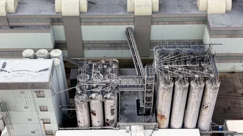 Industrial factory complex and grain elevators aerial view Stock Footage 340486426