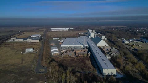 Industrial factory complex production Gipsum drywall. Nice aerial view drone Stock Footage 344593745