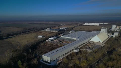 Industrial factory complex production Gypsum drywall. Fabulous aerial view drone Stock Footage 337193473
