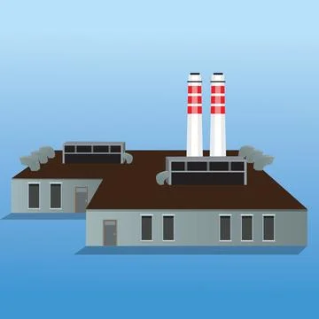 Industrial factory facade with front view and roof Stock Illustration