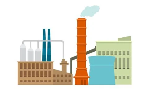 Industrial factory in flat style a vector an illustration. Detailed Plant or Stock Illustration