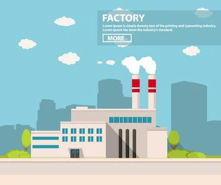Industrial factory in flat style a vector an illustration.Plant or Factory Stock Illustration