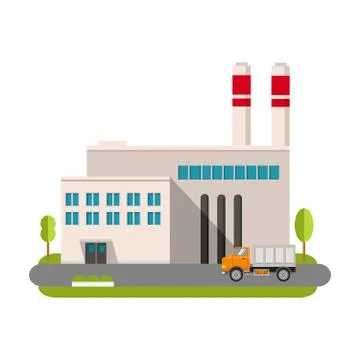 Industrial factory in flat style a vector an illustration.Plant or Factory Bu Stock Illustration