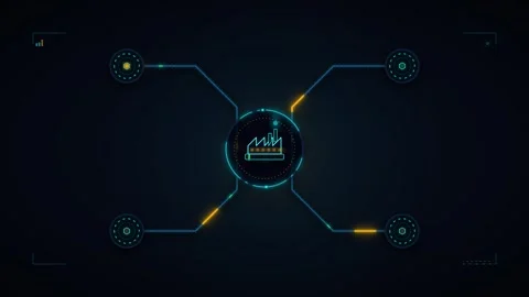Industrial factory hud interface animation with digital data network connec.. Stock Footage 337567021
