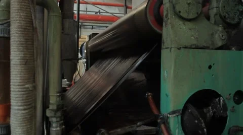 Industrial factory machine working with roll cloth Stock Footage 61765675