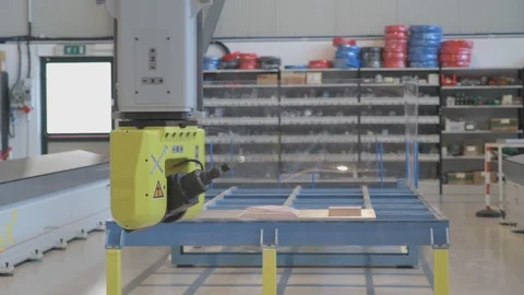 Industrial Factory. Multi-axis head with rotating spindle in demo phase. Stock Footage 126311722