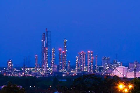 Industrial factory in the night time. Stock Photos