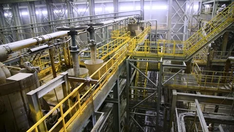 An industrial factory or processing plant with a complex network of equipme.. Video stock 328831396