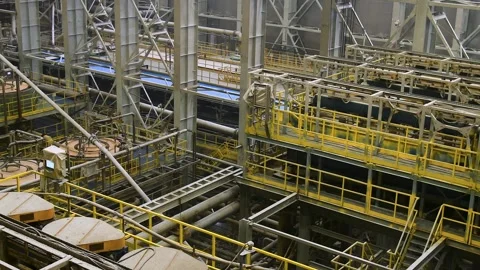 An industrial factory or processing plant with a complex network of equipme.. Stock Footage 339912985