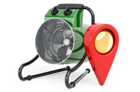 Industrial fan heater with map pointer, 3D rendering 库存插图