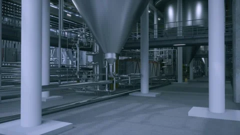 Industrial Fermentation Tanks and Piping in a Modern Brewery or Chemical Plant Stock Footage 314566050